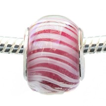 Pink And White Stripes European Bead Pandora Style Chamilia Troll Biagi - $4.83