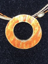 CHICO&#39;S Pendant Necklace Gold Tone Orange Circle Disc on Wire Multiple S... - £11.81 GBP