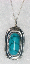 Antique 925 Sterling Silver Necklace with Blue NV. Turquoise Pendant Ch 17&quot; Long - £22.19 GBP