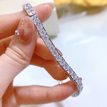 100% 925 Sterling Silver Princess Blue Retro Luxury High Carbon Diamond Bracelet - £123.43 GBP