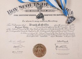 1933 Boy Scout Silver Beaver Award With Certificate Frank Griffin Sagina... - £1,124.92 GBP