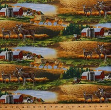 Cotton Deer Farm Barns Fields Country Nature Scenic Fabric Print by Yard D501.39 - £8.65 GBP