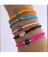 Evil eye beaded bracelets handmade rainbow multicoloured seed beads brac... - $285.54 MXN