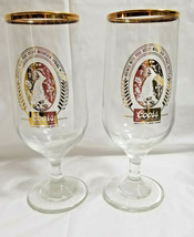 2 Coors Rocky Mountains Beer Stemmed Glass Goblet Gold Trim 7&quot; Tall - £22.42 GBP