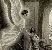 1935 The Prophet Daniel Visited By Angel Gabriel Religious Art Print DWN10B - £31.31 GBP