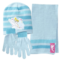Disney Tinker Bell Fairy Girls 3 Piece Blue Beanie Hat, Gloves, Scarf Se... - £8.92 GBP