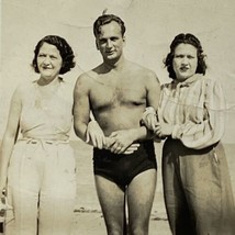 Vintage 1940 Miami Beach Swimmer Photograph Souvenir Snapshot Hunky Man Women - $14.95