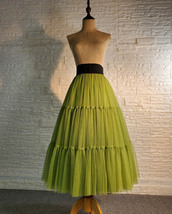 LIME GREEN Tiered Tulle Maxi Skirt Women Plus Size Party Prom Tulle Skirt