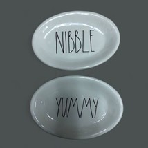 Rae Dunn Snack Plates NIBBLE and YUMMY Oval Appetizer Farmhouse - $18.69