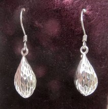 Vintage Sterling Silver 925 Hammered Teardrop Dangle Earrings Hook Walnut textur - $17.81