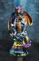 Iridescent Armored Rainbow Wyrmling Dragon Skull On Faux Crystal Prism Figurine - £14.32 GBP