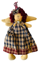 Primitive Folk Art Angel Doll Raggedy Ann Face Homespun Dress Buttons Bows 12.5&quot; - £23.19 GBP