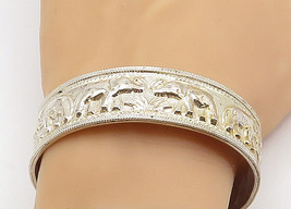 925 Sterling Silver - Vintage Shiny Raised Elephant Detail Cuff Bracelet- BT1580 - £95.82 GBP