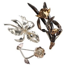 Three (3) Vintage Sterling Silver Flower Brooches - £70.83 GBP