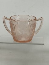 Jeannette Cherry Blossom Pink Depression Ware Glass Sugar Bowl 1930 VTG 2 Handle - £16.03 GBP