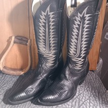 cowboy boots  10.5 D Mens   custom black lizard lower, emb upper (item:p192 - $252.45