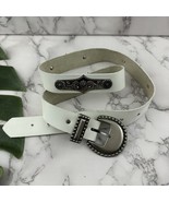 Womens Vintage 90s Leather Belt Size S White Tin Silver Medallions Western - $35.19 CAD