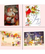 Vintage 4 Christmas Cards Santa Holidays Joy Peace Unused  Decorated Env... - £20.87 GBP