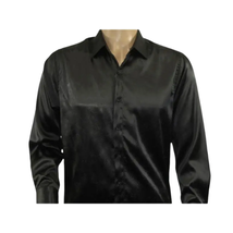 Men's Sports Shirt By Moderno Fancy Silky Satin Long Sleeves MJLS-143 Black image 10