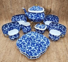 ROYAL DANUBE #1866  Calico Porcelain Tea Coffee Service Set Blue Roses G... - $559.69