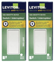 Rocker Switch 15A 1-Pole AC-Quiet White, Leviton 5601-2AW Antimicrobial ... - $1.98