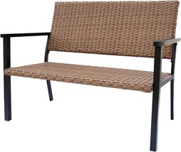 C-Hopetree Natural All-Weather Wicker Outdoor Loveseat Bench Chair With ... - £142.56 GBP