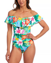 LA BLANCA One Piece Swimsuit Aquamarine Floral Print Size 4 $129 - NWT - $26.99