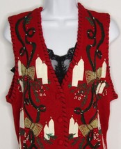 Vintage Holiday Christmas Sweater Vest Pearls Bows Candles Red Victoria Jones Sm - £14.45 GBP
