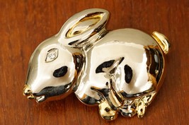 Costume Jewelry Bunny Rabbit Brooch Pin Necklace Pendant Two Tone Silver Gold - $19.79