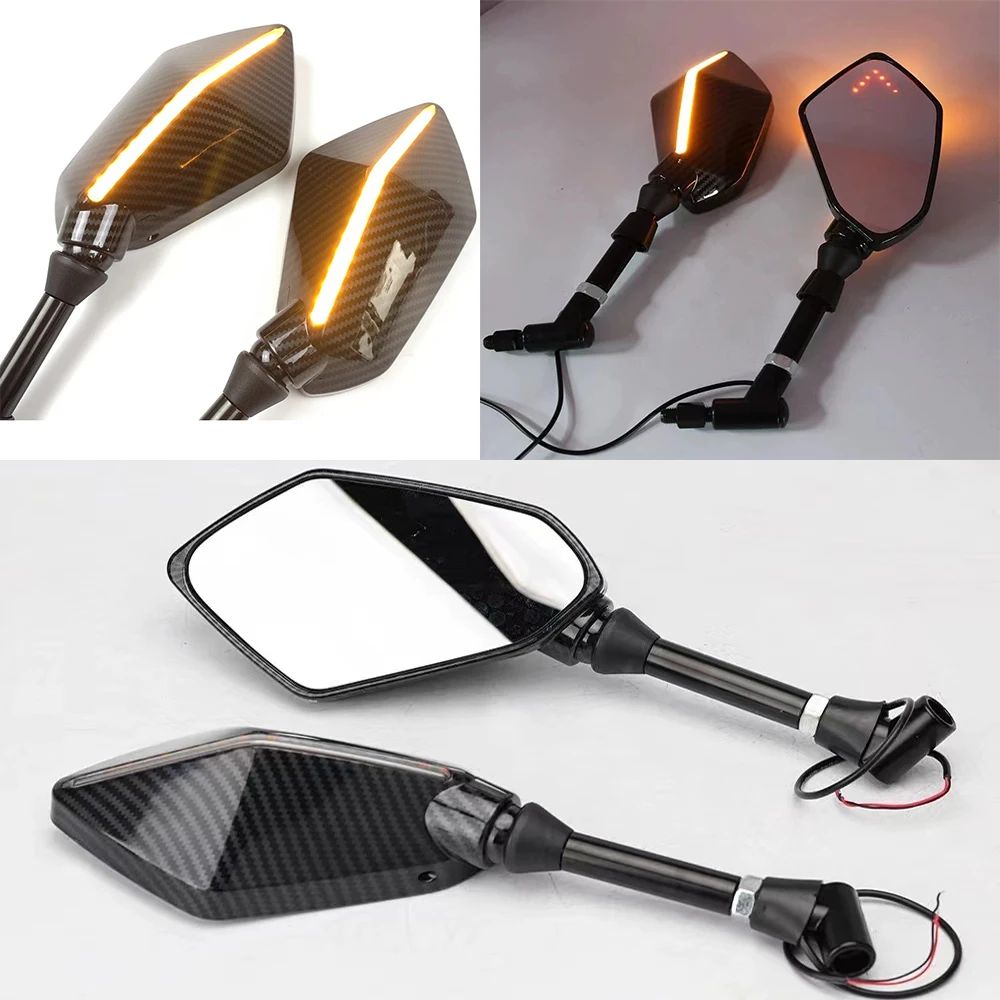Pairs Motorcycle Rearview Mirror LED Turn Signals Light Mirrors Mirror For  - £47.44 GBP