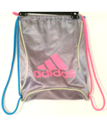 Adidas gym bag gray 18 in by 12 in, silver bag, pink and blue arm straps - £7.04 GBP