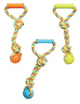 Dog Rope Toss Fetch Tug Toy With Tough Spike Ball &amp; Handle Play and Floss Tee... - £14.20 GBP+