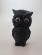 Vintage 3.25&quot; Coal Owl Figurine W Googly Eyes Made In USA 1980 Handcrafted  - £7.15 GBP