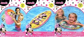 Disney Minnie - 17.5&quot; Swim Ring &amp; Surf Rider &amp; Beach Ball - Includes Repair Kit - £14.18 GBP