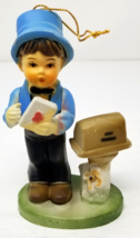 Blue Suit Top Hat Boy Christmas Ornament Sending Love Letter Ceramic Vintage - £11.95 GBP