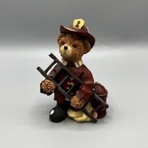 Vintage 90s Boyds Bears? 4.25&quot; Resin Fire Fighter Figurine Ladder &amp; Fire... - $14.84