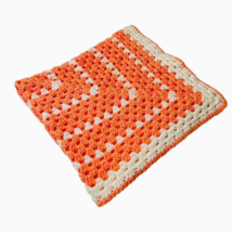 Handmade Crochet Baby Blanket Afghan Pastel Coral and White 32&quot; x 32&quot; Soft - £17.22 GBP