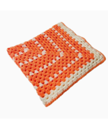 Handmade Crochet Baby Blanket Afghan Pastel Coral and White 32&quot; x 32&quot; Soft - £17.26 GBP