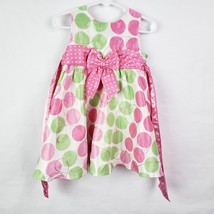 Rare Editions Toddler Girls Dress 18M White Pink Green Dots Sleeveless Ribbon - £10.96 GBP