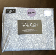 New Ralph Lauren Floral Paisley Queen 4-Piece Sheet Set ~White/Blue Cotton - £90.58 GBP