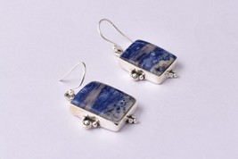 Handcrafted Sterling Silver Sodalite Square Shape Women Earrings Wedding Gift - £45.80 GBP