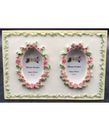 Pink Roses 3D Hand Painted 2&quot;x3&quot; Polyresin Dual 2 Photo Picture Frame - $9.49