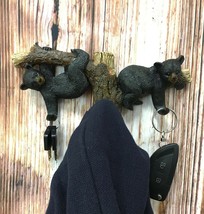 Ebros Rustic 2 Playful Black Bears Dangling On Tree Branches 3 Wall Hooks 9.25&quot;W - £19.54 GBP