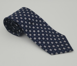 JoS A Bank Executive Collection Blue Diamond with White Square Flowers Silk Tie - £15.10 GBP