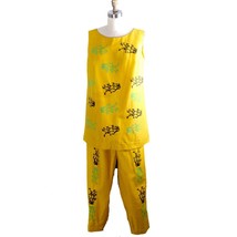 VTG 70s Tummey Golden Yellow Hand Block Print Tunic &amp; Pants Set M Raw Si... - $148.45
