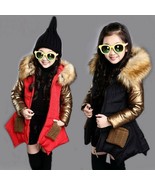 Girls winter coat children&#39;s down jacket hooded Fur collar stitching kid... - $14.99