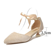 Luxury string bead thin heel shoes women 2022 elegant pointed toe bow party shoes woman thumb200