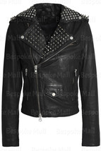 New Woman Black Brando Style Silver Spiked Studded Motorbike Leather Jacket-144 - £223.76 GBP