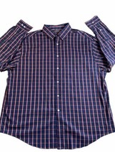Round Tree &amp; York Shirt Men&#39;s 2XB Long Sleeve Plaid Blue Red Button Up P... - $17.81