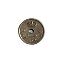 1929 Norway 25 Ore Haakon VII Center Hole &amp; Crown Coin  VF - $4.31